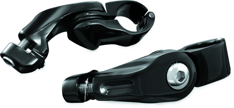 Kuryakyn Motorcycle Foot Controls: Tour-Tech Short Arm Cruise Mounts For 1-1/4" Engine Guards/Tubing, Gloss Black, 1 Pair 7574