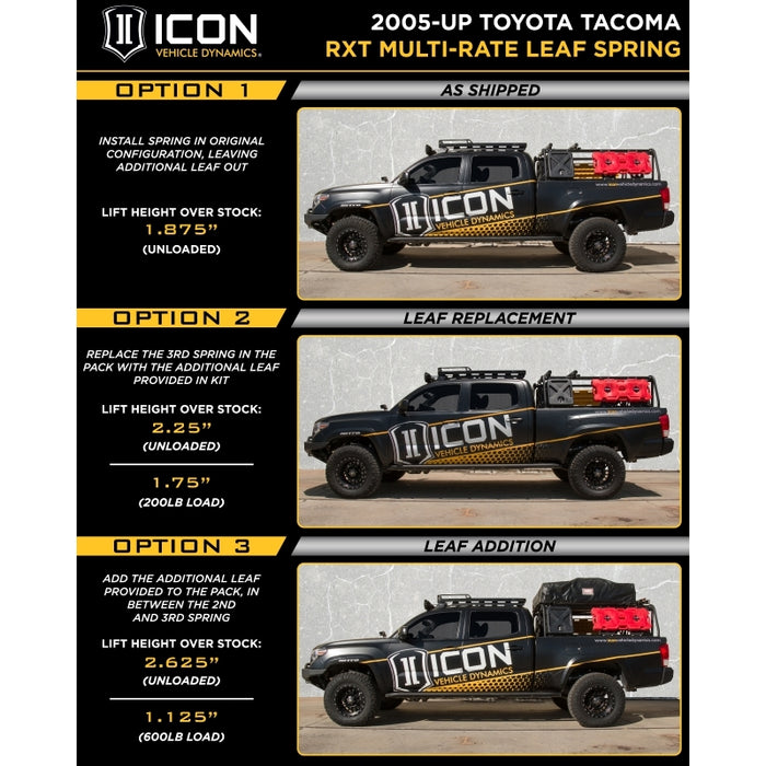 Icon Vehicle Dynamics 158505 TACOMA LEAF PACK W/ADD IN LEAF Fits select: 2005-2022 TOYOTA TACOMA
