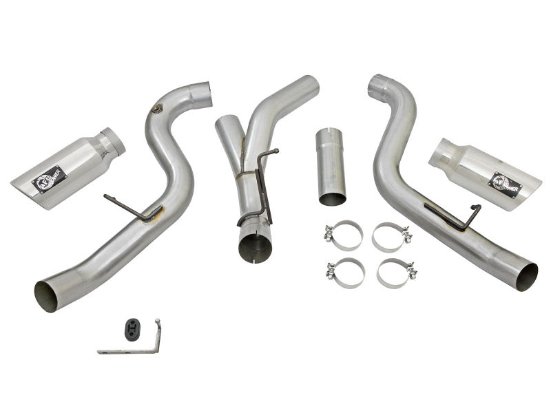 aFe LARGE Bore HD 4in Dual DPF-Back SS Exhaust w/Polished Tip 16-17 GM Diesel Truck V8-6.6L (td) LML 49-44080-P