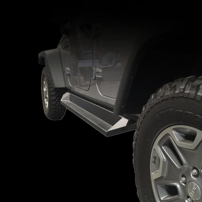 DV8 Offroad 07-18 compatible with Jeep Wrangler JK Plated Steel Rock Slider Steps Matte Black (4 Door Only) SRSOTB-10