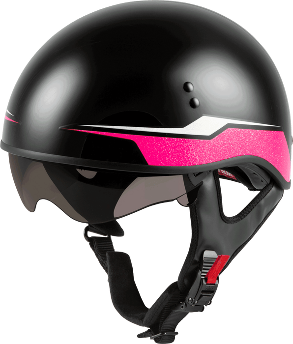 GMAX HH-65 Naked Motorcycle Street Half Helmet (Source Black/Pink, Medium)