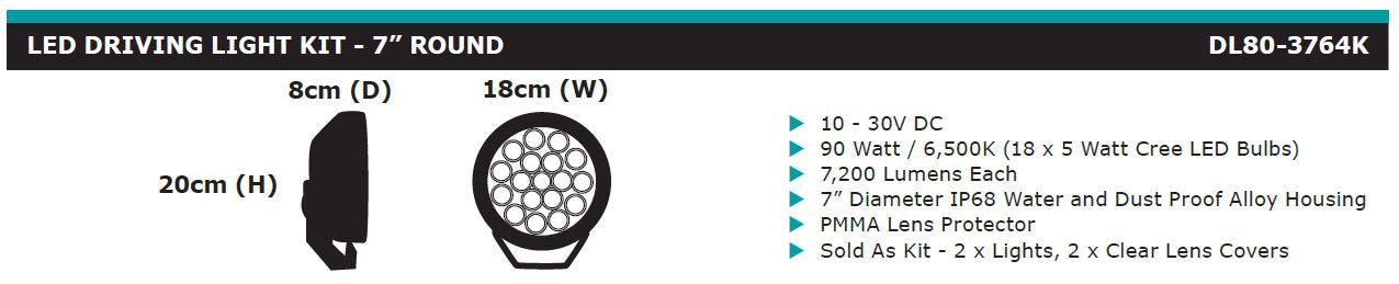 Dobinsons 7‚Äù Led Driving Light Pair With 90 Watt And 7200 Lumens Per Light(Dl80-3764K) DL80-3764K