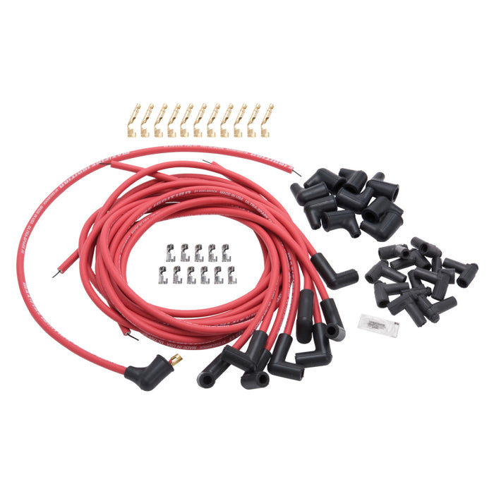 Edelbrock Spark Plug Wire Set Universal 90 Deg Boots 50 Ohm Resistance 8 65mm Red Wire (Set of 9) 22711