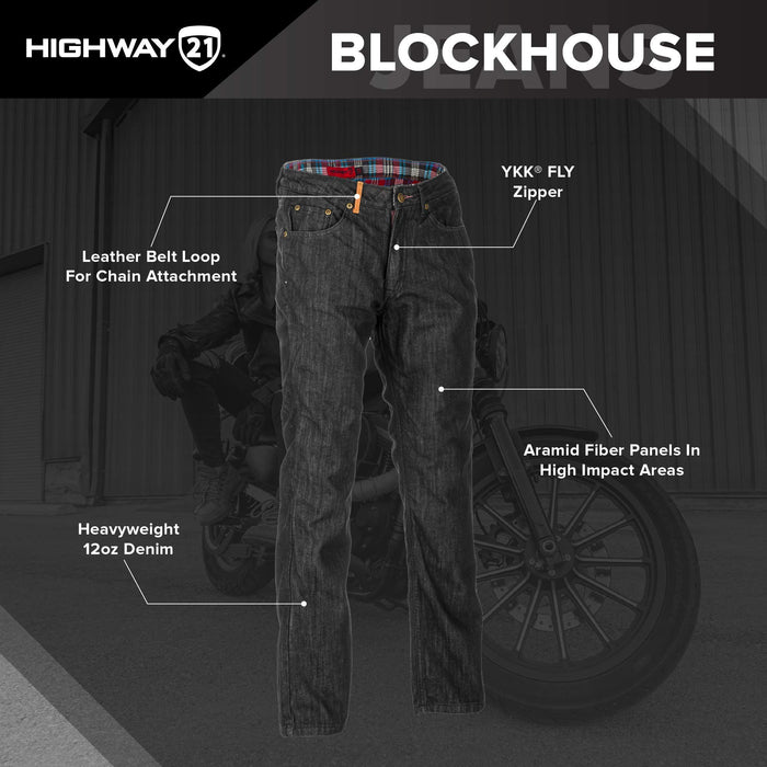 Highway 21 Men's Motorcycle Blockhouse Jeans (Black, US 34 Tall)