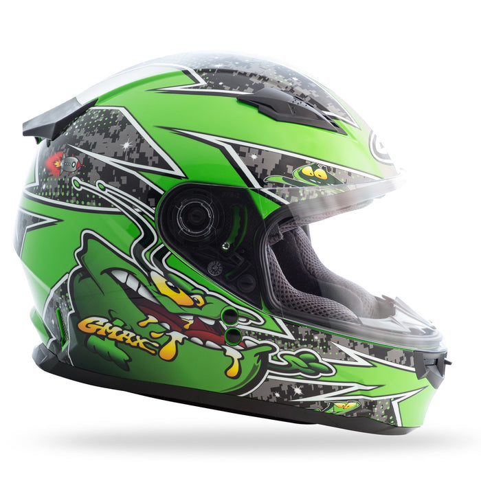 GMAX G7496221TC-3 unisex-adult full-face-helmet-style Helmet (Gm49Y Youth Street Alien) (Black/Green, Youth Medium)