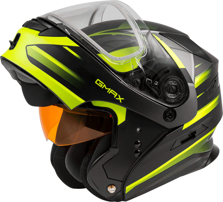 GMAX MD-01S Descendant, DOT Approved Modular Helmet, Dual Lens Shield for Snow & Motor Sports, (Matte Black/HI-VIS, XX-Large)