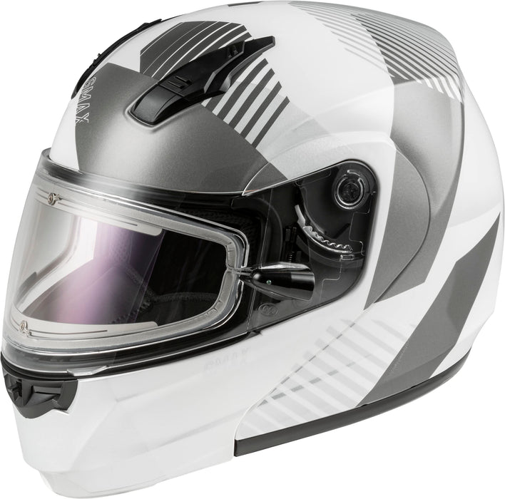 GMAX MD-04S Reserve, Lightweight Modular Helmet for Snow & Motor Sports, Comfortable Full-Face Protection (White/Silver)