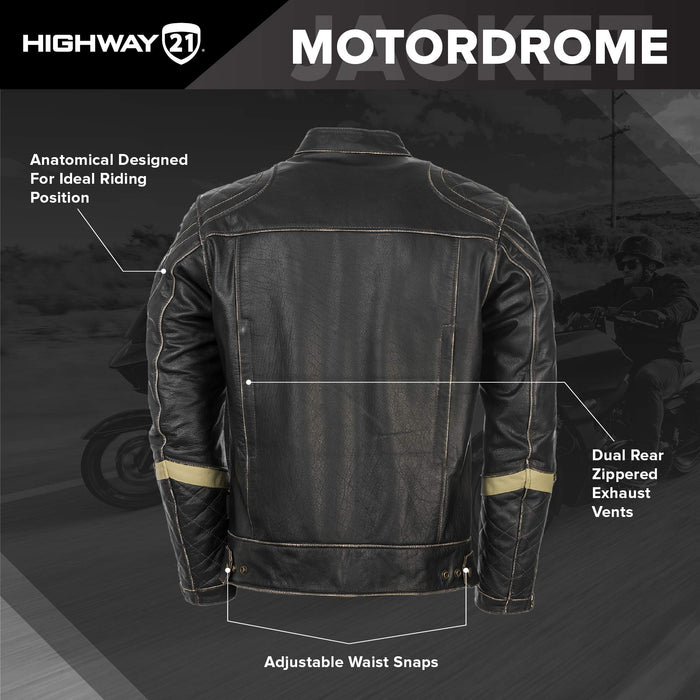 Highway 21 Men's Motorcycle Motordrome Jacket (Antique Black, 4X-Large)