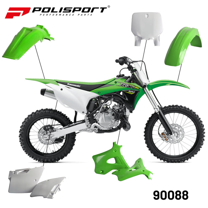 Polisport Full Plastic Kit for Kawasaki KX125/250 (1996-98) OEM Quality Restyling Kit with Superior Fit, Flexibility, and Durability (Green/White)