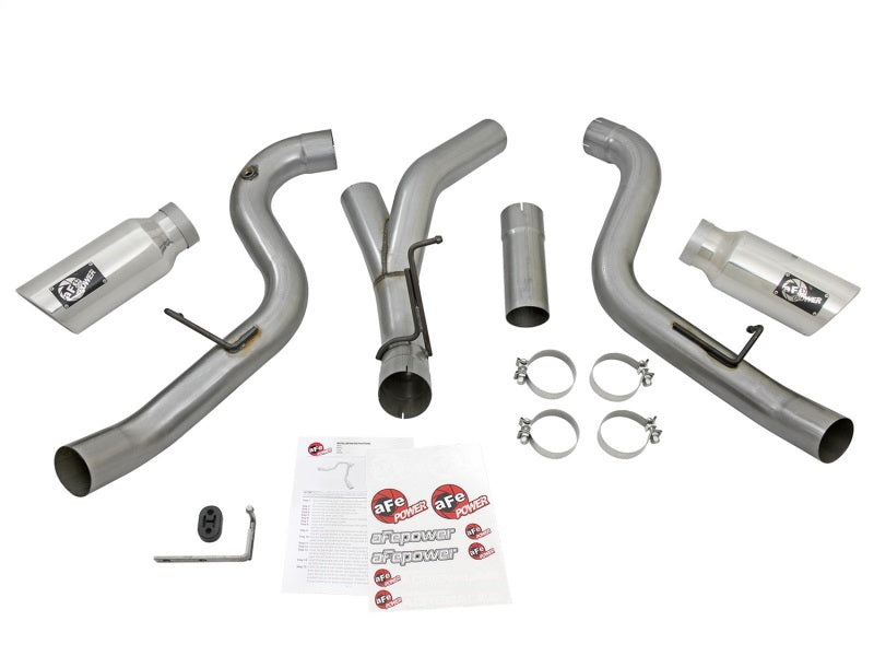 aFe LARGE Bore HD 4in Dual DPF-Back SS Exhaust w/Polished Tip 16-17 GM Diesel Truck V8-6.6L (td) LML 49-44080-P