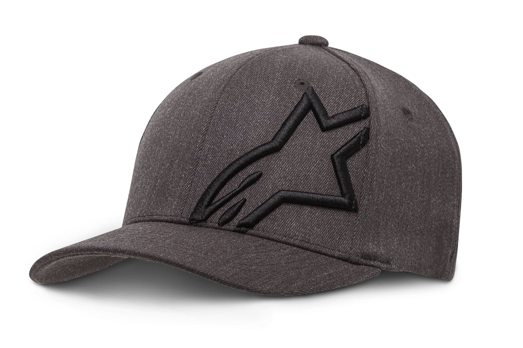 ALPINESTARS Men's Curved Bill Structured Crown Flex Back 3D Embroidered Logo Flexfit Hat, Corp Shift 2 Dark Heather Gray/Black, S/M