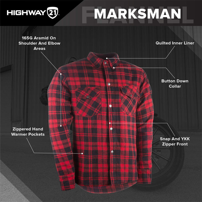 Highway 21 Marksman Flannel Shirt, Plaid, Button-Down Motorcycle Jacket For Men, Protective Woven Cotton Fabric #6049 489-1183~4