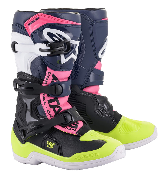 Alpinestars 2014018-1176-4 Tech 3S Youth Boots Black/Dark Blue/Pink Fluo Sz 04