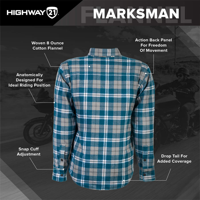 Highway 21 Marksman Flannel Shirt, Plaid, Button-Down Motorcycle Jacket For Men, Protective Woven Cotton Fabric #6049 489-1182~2