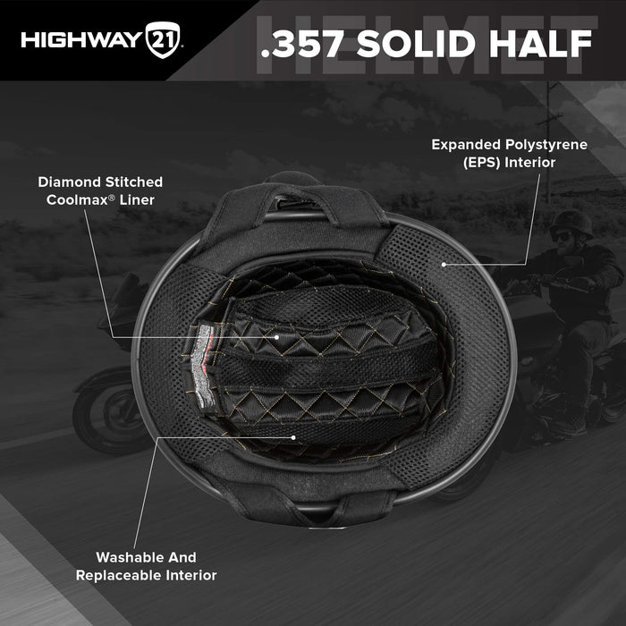 Highway 21 Motorcycle .357 Half Helmet (Black, Medium)