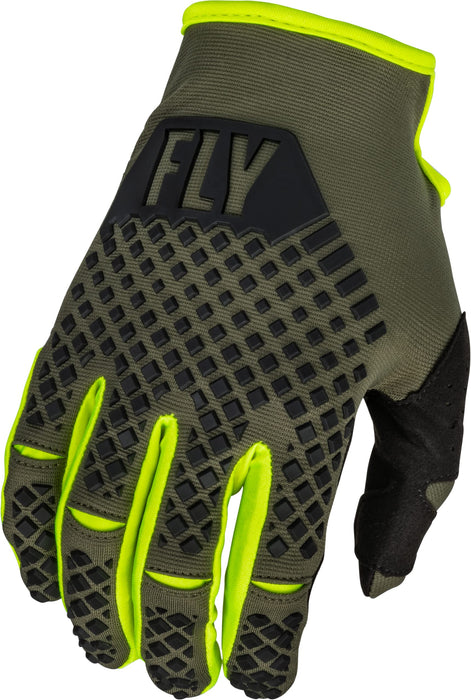 Fly Racing 2023 Youth Kinetic Gloves (Olive Green/Hi-Vis, Youth Large)