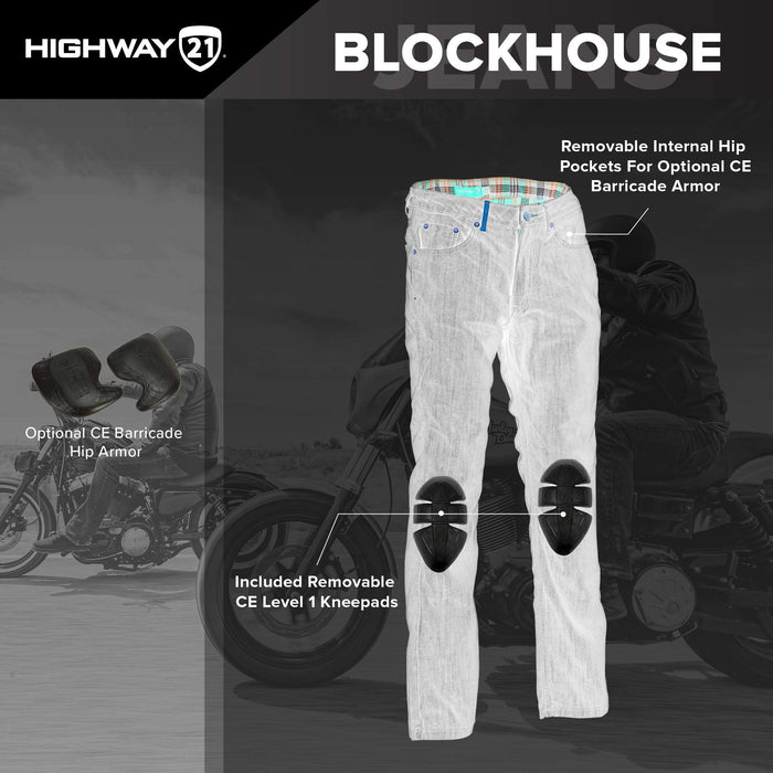 Highway 21 Men's Motorcycle Blockhouse Jeans (Oxford Blue, US 42)