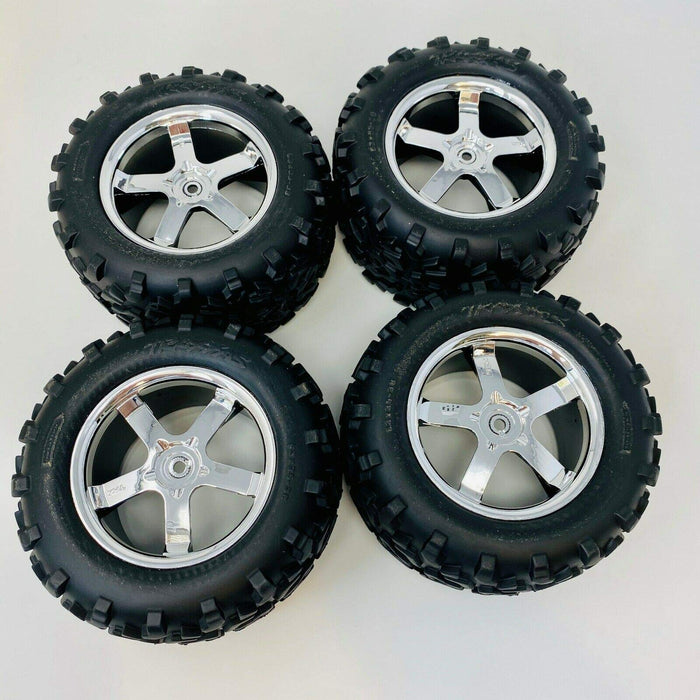 Traxxas 4973R 3.8" Geo Tires On Hurricane Chrome Wheels T-Maxx 3.3