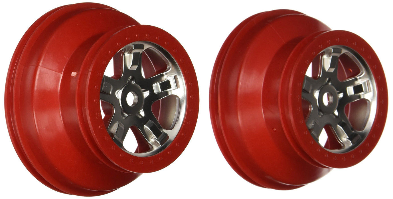 Traxxas 5972A Satin Chrome Wheels with Red Bead lock Slayer 2-Piece