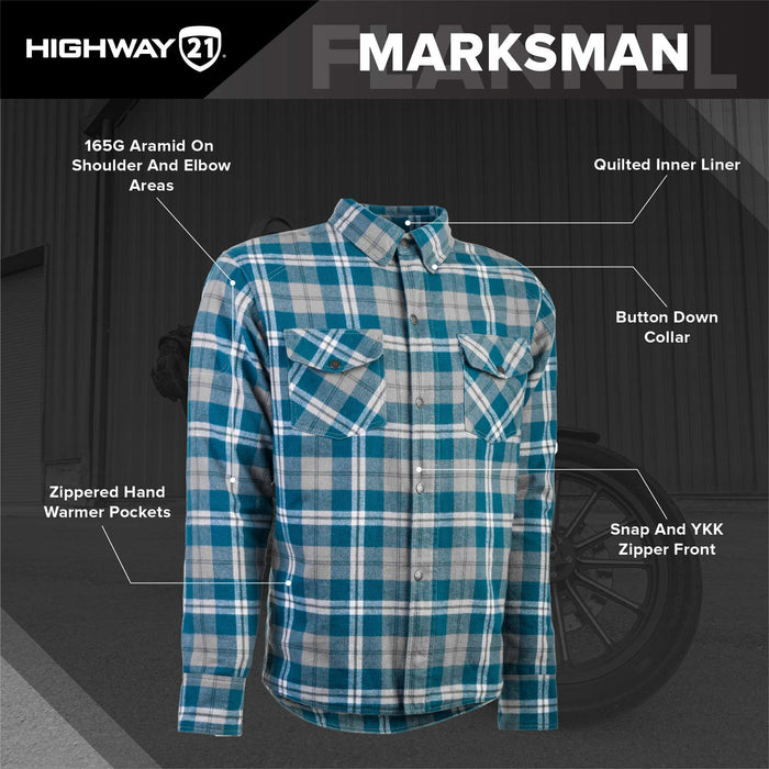 Highway 21 Marksman Flannel Shirt, Plaid, Button-Down Motorcycle Jacket For Men, Protective Woven Cotton Fabric #6049 489-1182~7