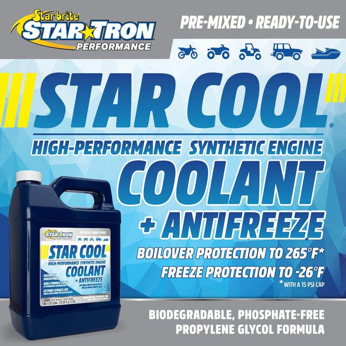 STAR TRON Star Cool High Performance Synthetic Engine Coolant + Antifreeze - Maximum Horsepower & Year-Round Protection - Propylene Glycol Formula - 64 OZ (033264)