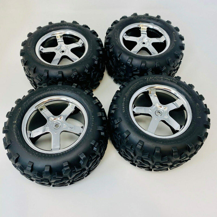 Traxxas 4973R 3.8" Geo Tires On Hurricane Chrome Wheels T-Maxx 3.3