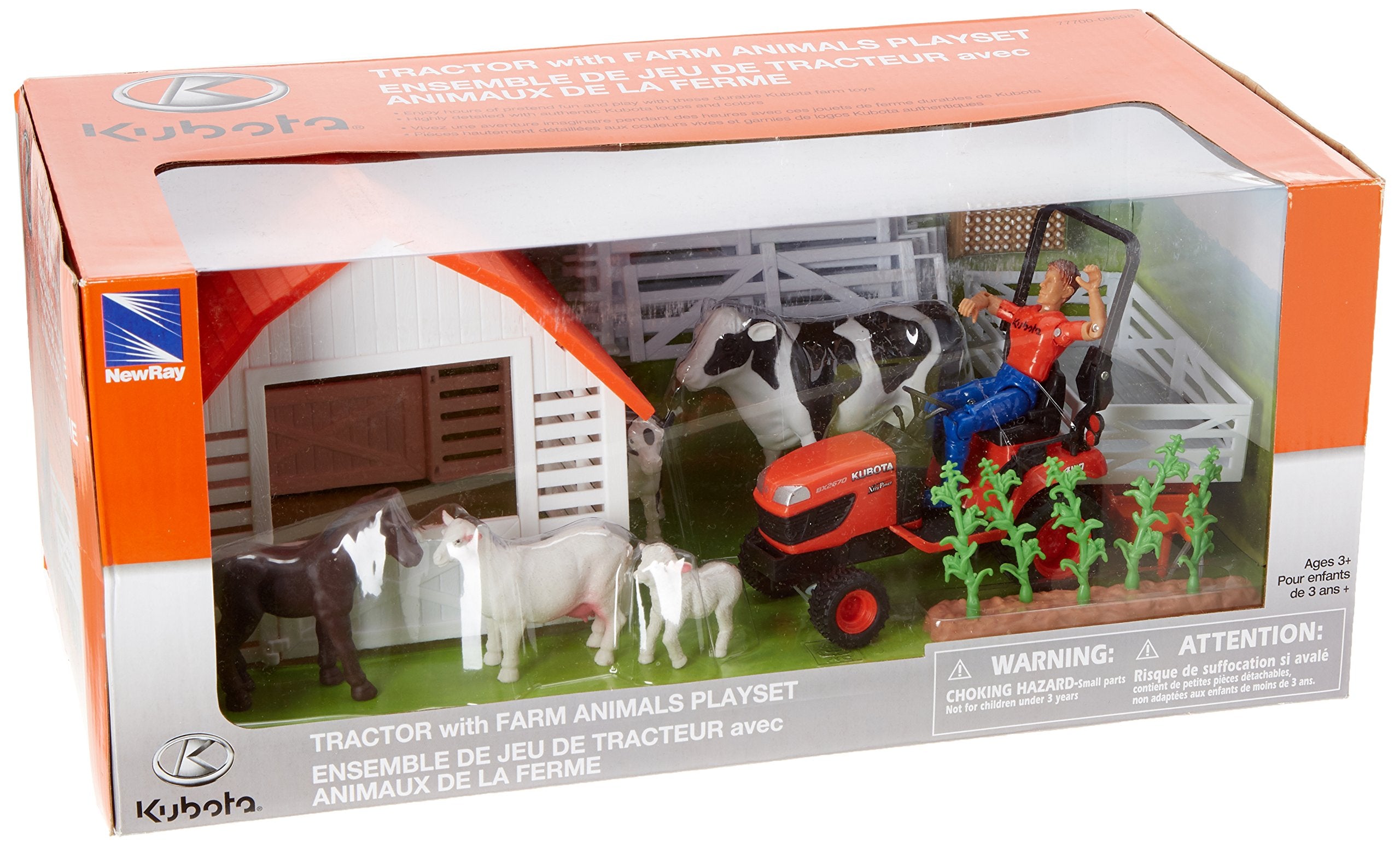 New Ray Toys New-Ray Kubota Tractor With Farm Animals Playset SS-33323 ...