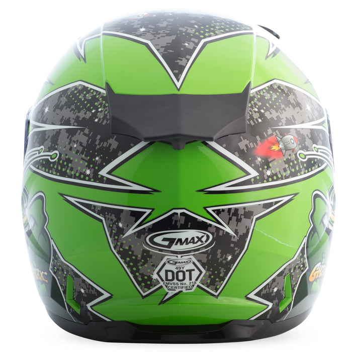 GMAX G7496221TC-3 unisex-adult full-face-helmet-style Helmet (Gm49Y Youth Street Alien) (Black/Green, Youth Medium)