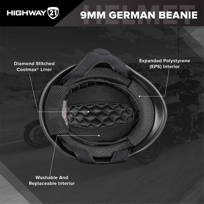 Highway 21 Motorcycle 9mm Half Helmet (German Style) (Matte Black, 4X-Large)