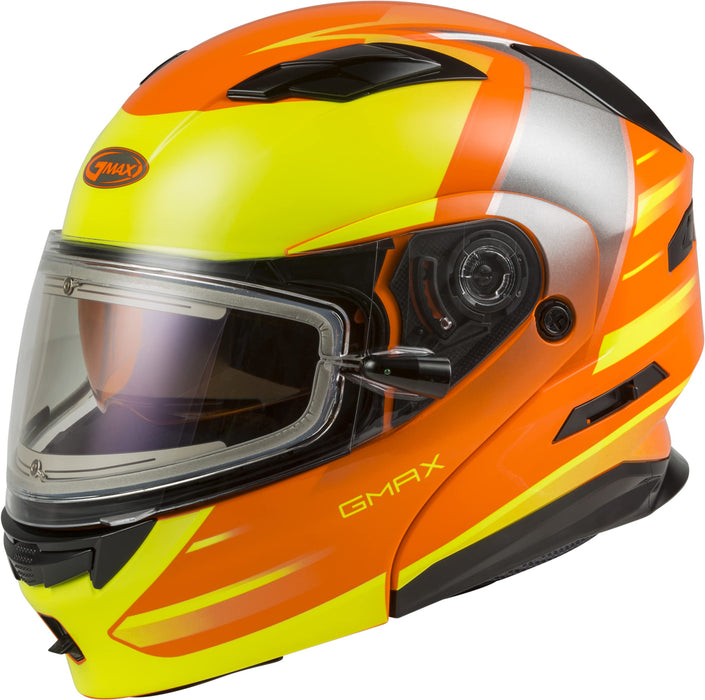 GMAX MD-01S Descendant, DOT Approved Modular Helmet, Electric Dual Lens Shield for Snow & Motor Sports, (NEON Orange/HI-VIS, Large)