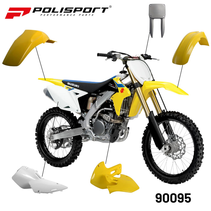 Polisport Full Plastic Kit for Suzuki RMZ125/250 (2001-2008) OEM Quality Restyling Kit with Superior Fit, Flexibility, and Durability (Yellow/White)