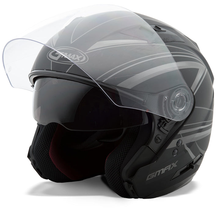 GMAX OF77 Mens Open Face Street Motorcycle Helmet - Derk Flat Black/Silver 3X-Large