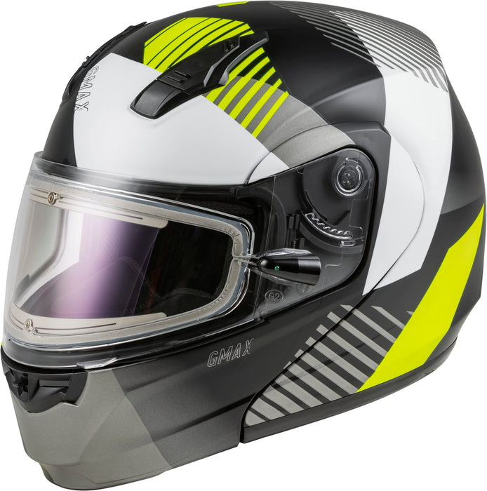 GMAX MD-04S Reserve, Lightweight Modular Helmet for Snow & Motor Sports, Comfortable Full-Face Protection (Matte Black/Silver/HI-VIS)