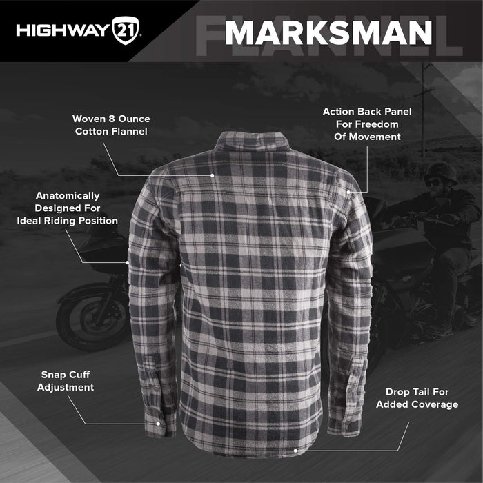 Highway 21 Marksman Flannel Shirt, Plaid, Button-Down Motorcycle Jacket For Men, Protective Woven Cotton Fabric #6049 489-1181~2