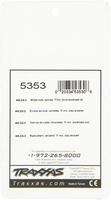 Traxxas 5353 17mm Splined Wheel Nuts Anodized Blue 4-Piece 471-Pack