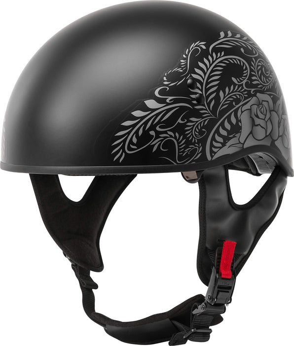 GMAX HH-65 Naked Motorcycle Street Half Helmet (Rose Matte Black/Silver, X-Small)