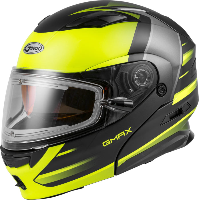 GMAX MD-01S Descendant, DOT Approved Modular Helmet, Electric Dual Lens Shield for Snow & Motor Sports, (MATTE BLACK/HI-VIS, XX-Large)