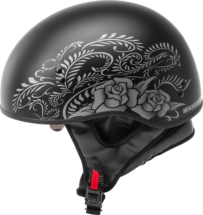 GMAX HH-65 Naked Motorcycle Street Half Helmet (Rose Matte Black/Silver, X-Small)