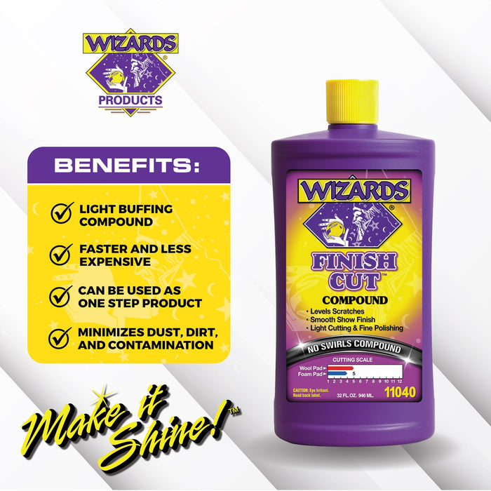 Wizards Finish Cut Compound - Levels Scratches and Brightens Dull Finishes with Smooth Show Finish - Non-Greasy and Water Based with Easy Clean-Up - Marine Compound and Finishing Material - 32 oz