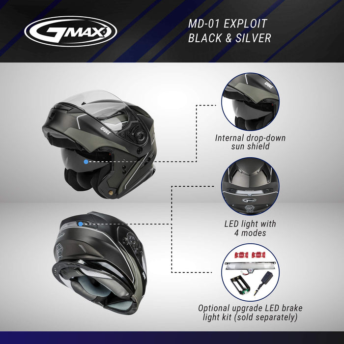 GMAX MD-01 DOT Approved Modular Motorcycle Helmet for Men and Women