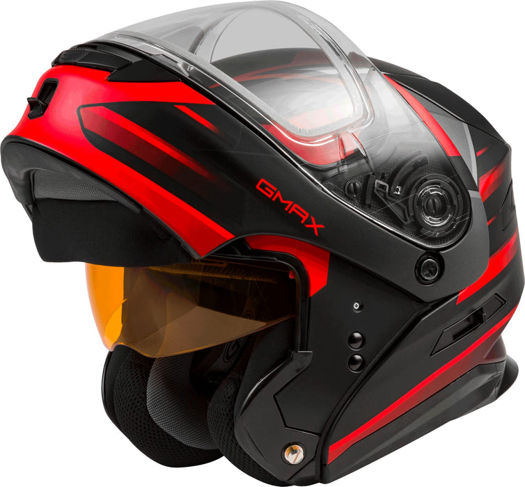 GMAX MD-01S Descendant, DOT Approved Modular Helmet, Dual Lens Shield for Snow & Motor Sports, (Matte Black/RED, X-Large)