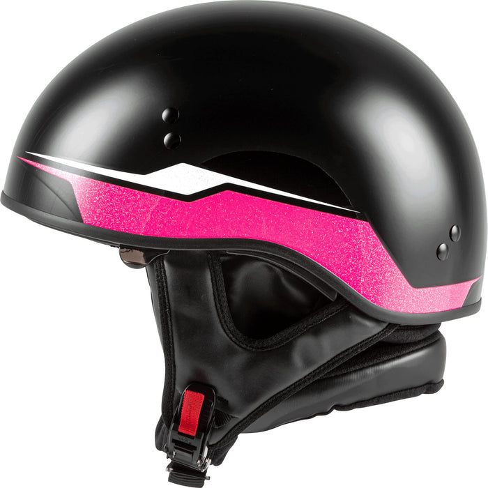 GMAX HH-65 Naked Motorcycle Street Half Helmet (Source Black/Pink, Medium)