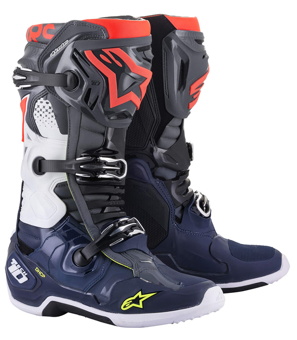 Alpinestars 2010020-9079-9 TECH 10 Boots - Dark Grey/Dark Blue/Red Fluo (Size 9)