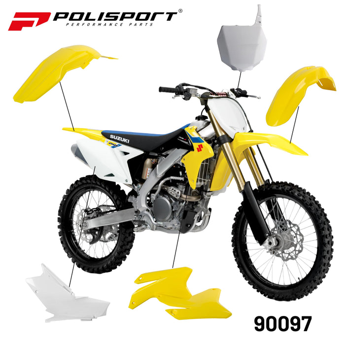 Polisport Full Plastic Kit for Suzuki RMZ450 (2005-2006) OEM Quality Restyling Kit with Superior Fit, Flexibility, and Durability (Yellow/White)