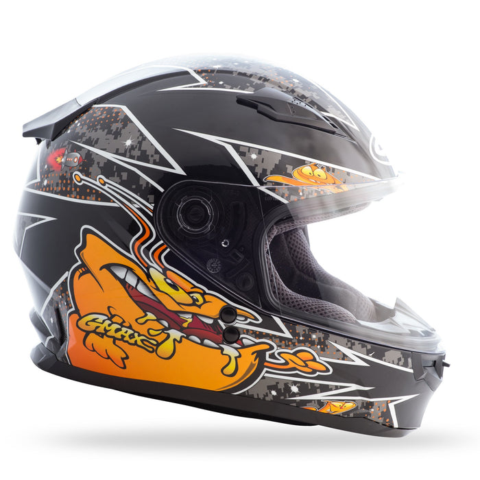 GMAX unisex-adult full-face-helmet-style Helmet (Gm49Y Youth Street Alien) (Black/Orange, Youth Medium)