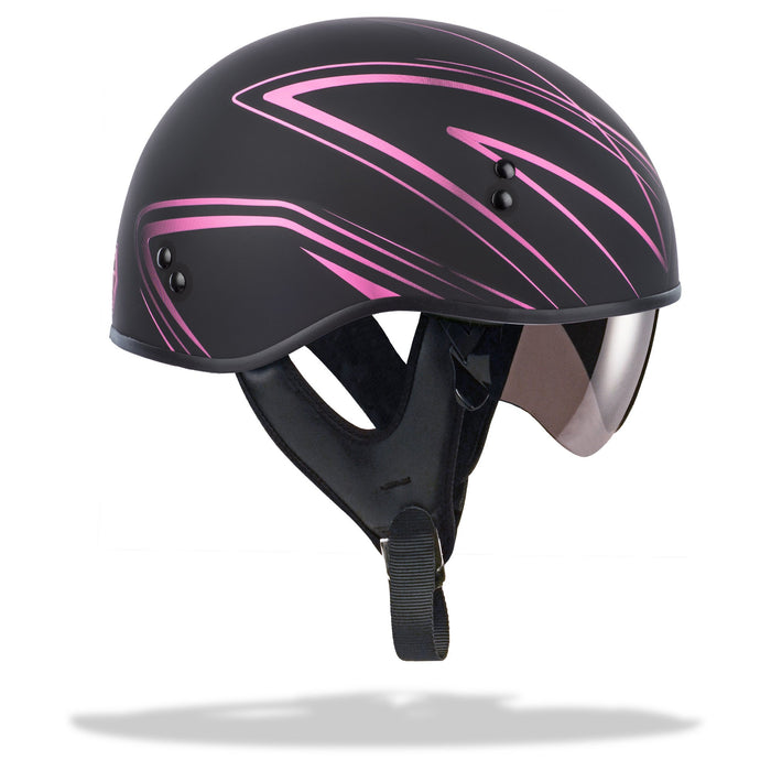 GMAX unisex-adult full-face-helmet-style Helmet (Gm65 Torque Naked Half) (Flat Black/Pink, X-Small)