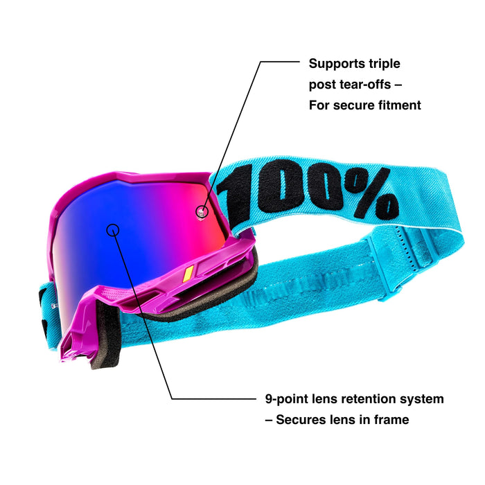 100% Accuri 2 Motocross & Mountain Biking Adult Goggles (Blue - Mirror Blue Lens)