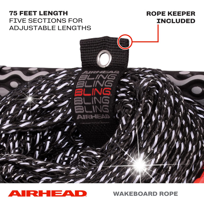 Airhead Bling Stealth Wakeboard Rope, 5 Sections, 75-Feet