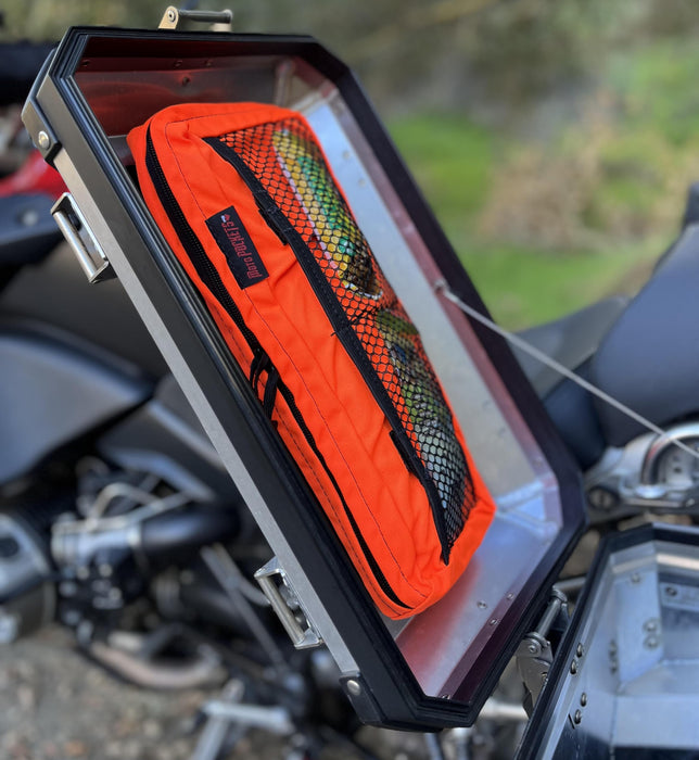 Moto Pockets Motorcycle Pannier/Side Case Lid Bag Hi-Vis Orange, 14"x6" 2.75 Liters, Quick Installation, Made in the USA