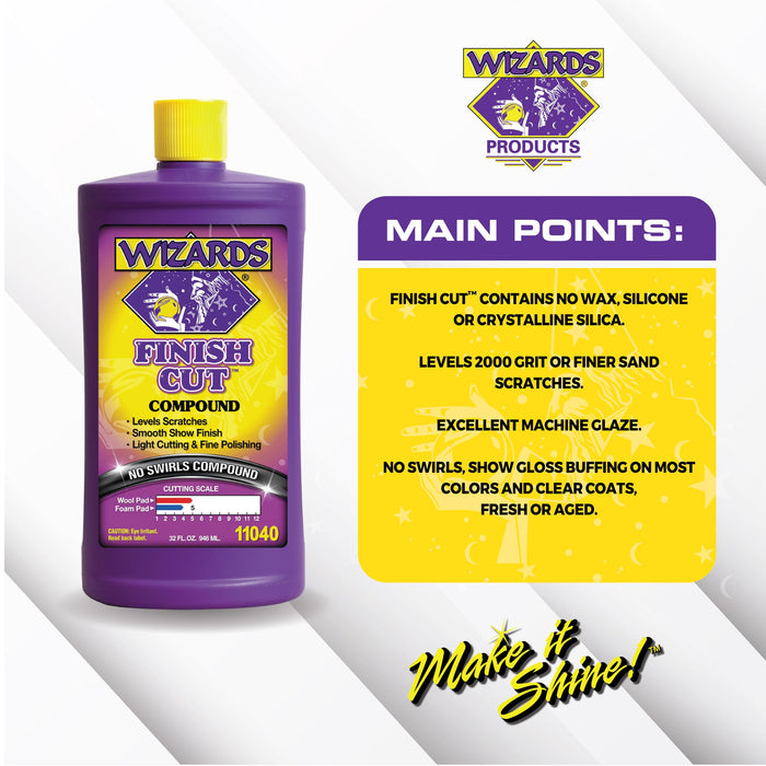 Wizards Finish Cut Compound - Levels Scratches and Brightens Dull Finishes with Smooth Show Finish - Non-Greasy and Water Based with Easy Clean-Up - Marine Compound and Finishing Material - 32 oz